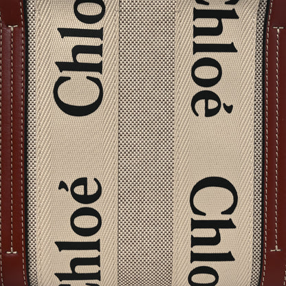 Chloe Cotton Calfskin Small Woody Ribbon Tote With Strap White Brown 8 of 10