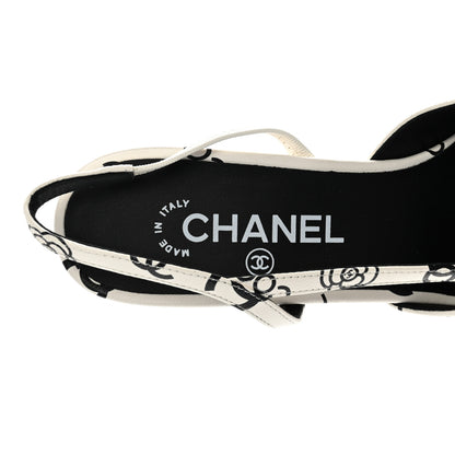 Chanel Printed Lambskin Cap Toe CC Slingback Pumps 39.5 Black White 8 of 14
