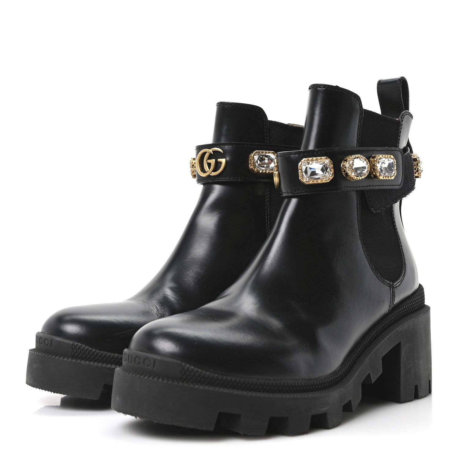 Gucci Calfskin Crystal GG Trip Chelsea Ankle Boots 35 Black 4 of 9
