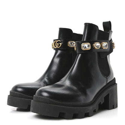 Gucci Calfskin Crystal GG Trip Chelsea Ankle Boots 35 Black 4 of 9