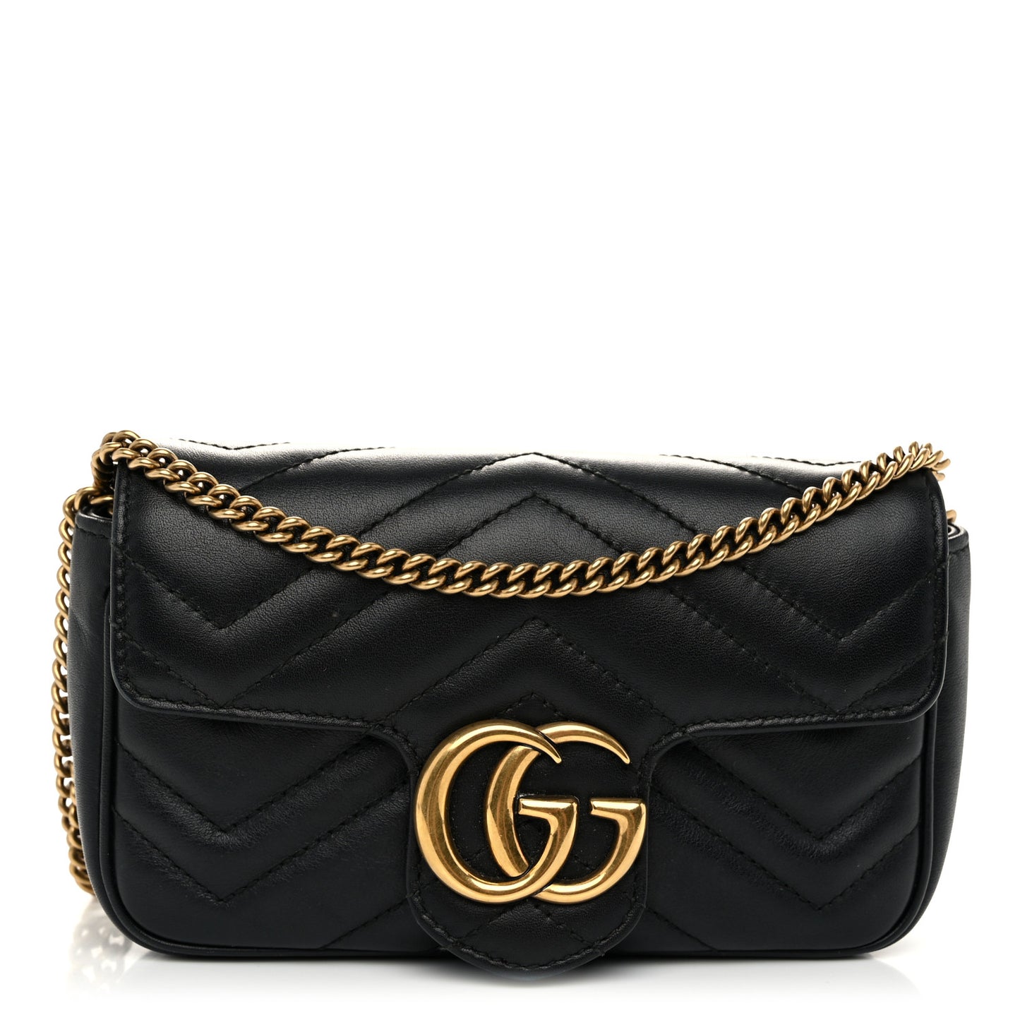 Calfskin Matelasse Super Mini GG Marmont Shoulder Bag Black