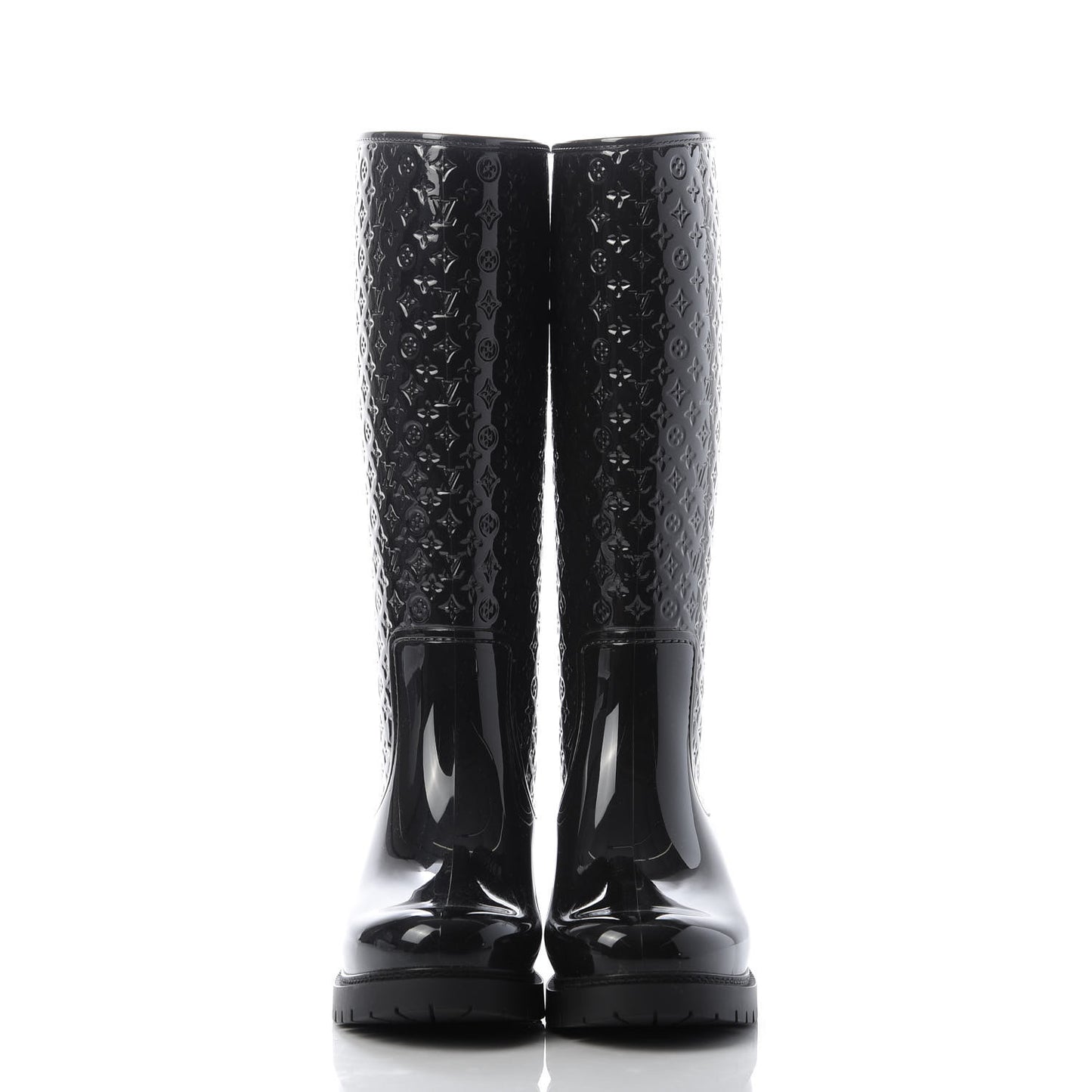 Rubber Embossed Monogram Splash Rain Boots 38 Black