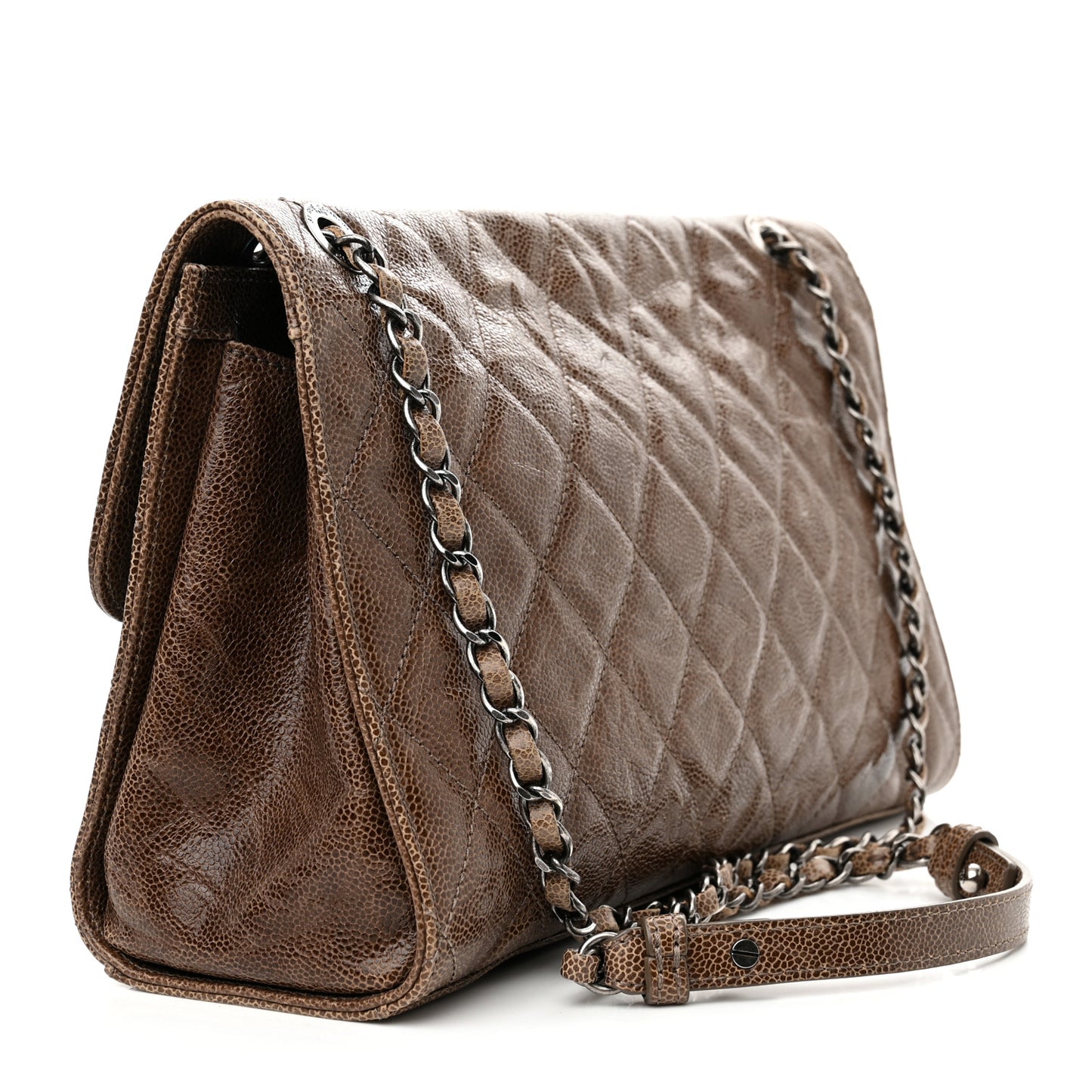 Crumpled Grained Calfskin Jumbo CC Crave Flap Brown