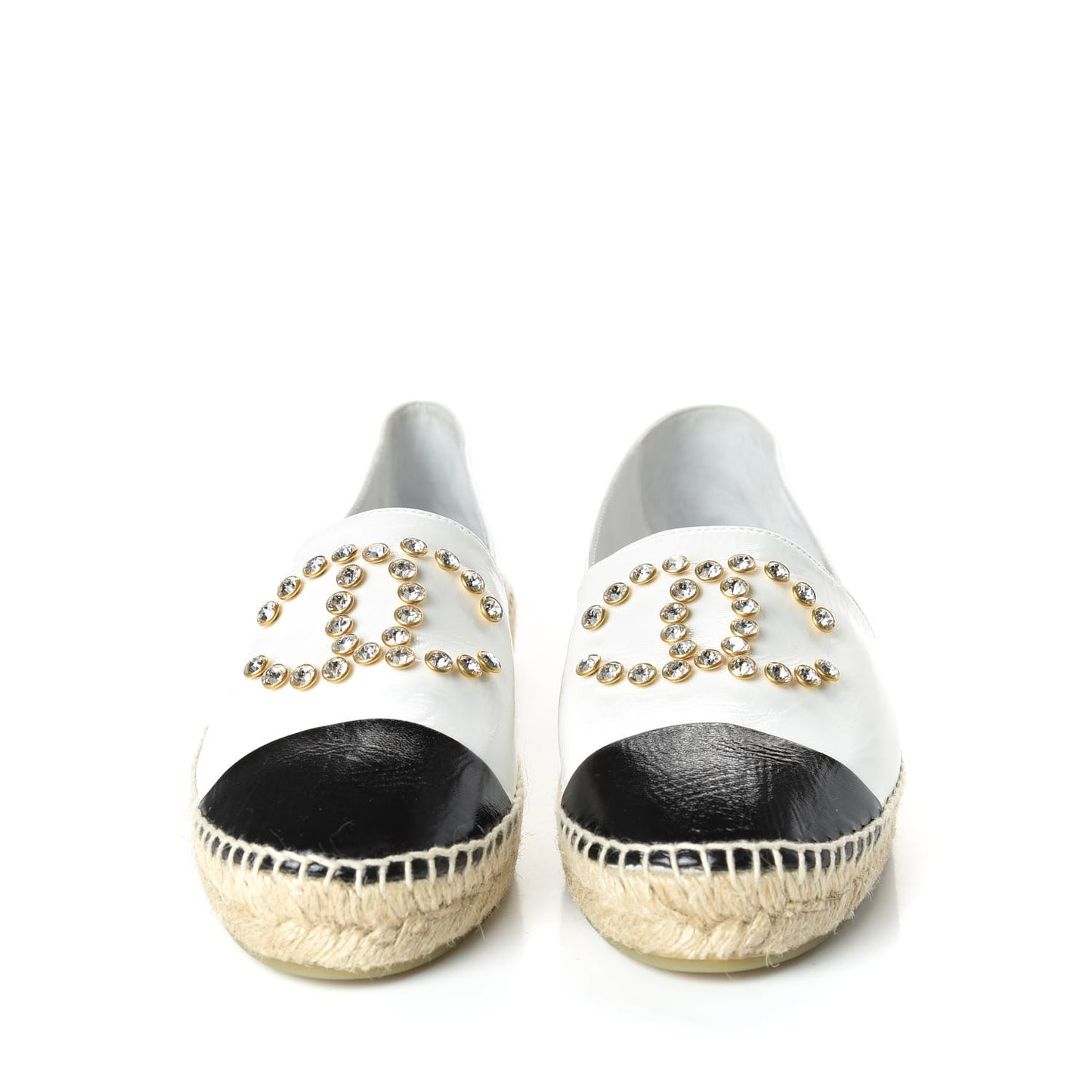 Patent Calfskin Crystal CC Espadrilles 40 White Black