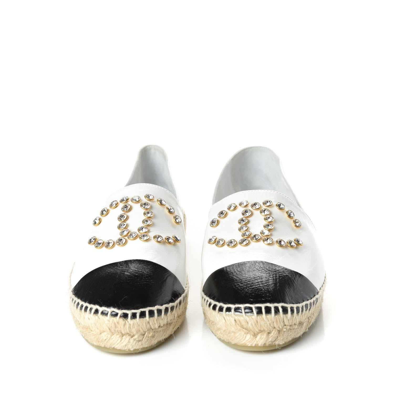 Chanel Patent Calfskin Crystal CC Espadrilles 40 White Black 4 of 10