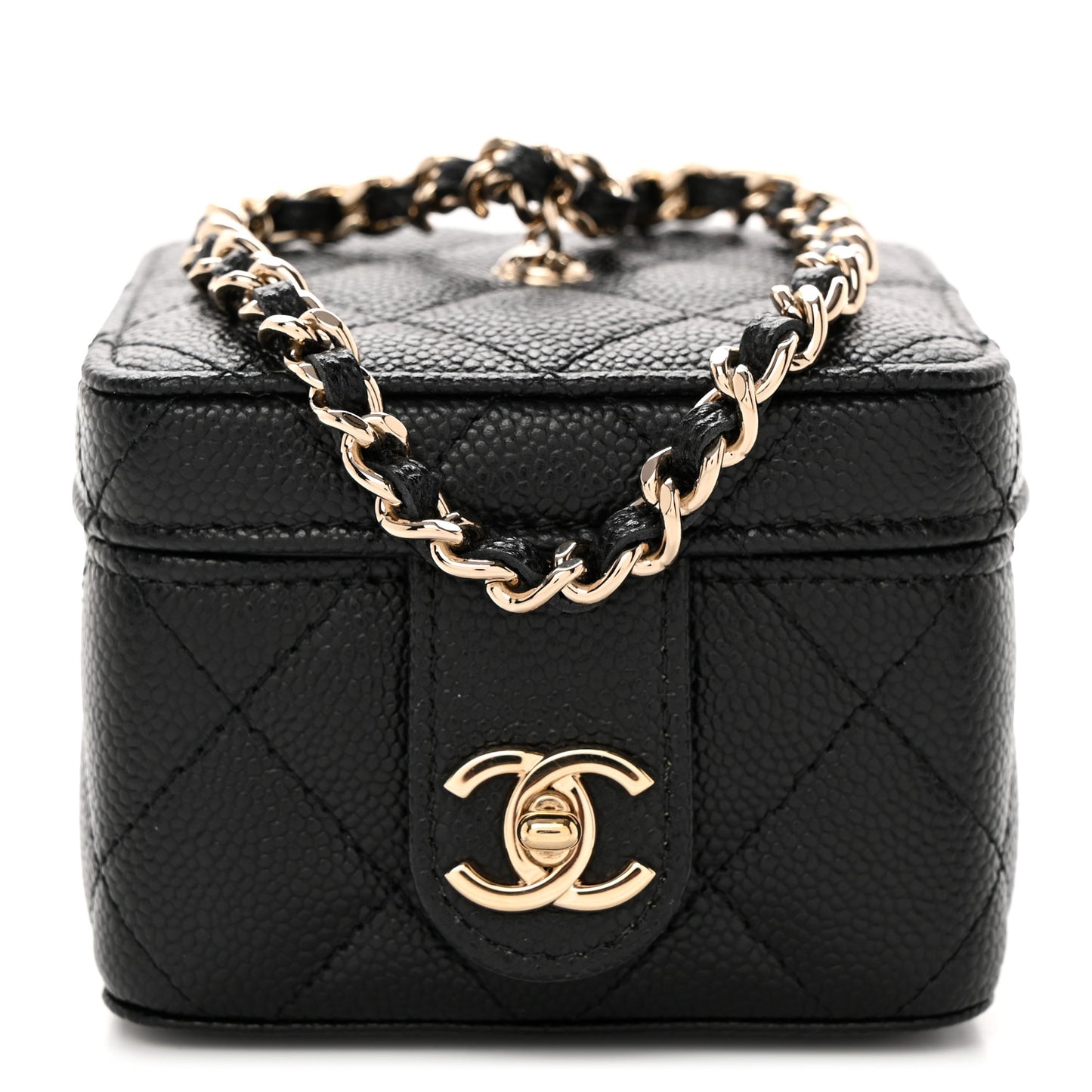 Caviar Quilted Mini Vanity Wrist Case With Chain Black