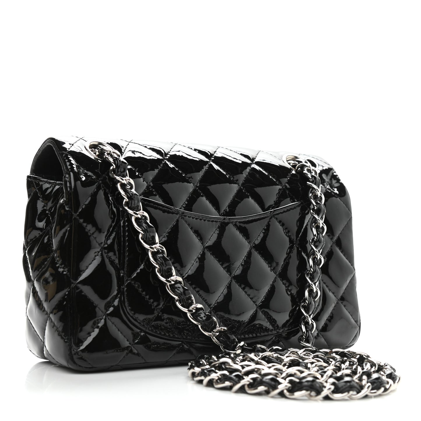 Patent Calfskin Quilted Mini Rectangular Flap Black