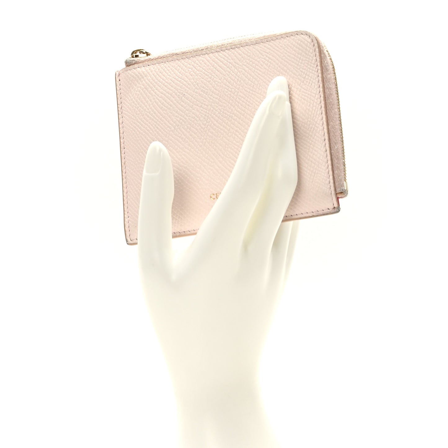 Drummed Calfskin Medium Half Zip Multifunction Wallet Coin Purse Pink
