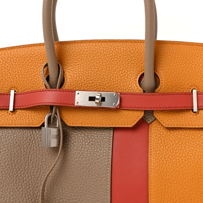Hermes Taurillon Clemence Swift Tri-Color Birkin 35 Sanguine Gris Tourterelle Moutarde 8 of 11