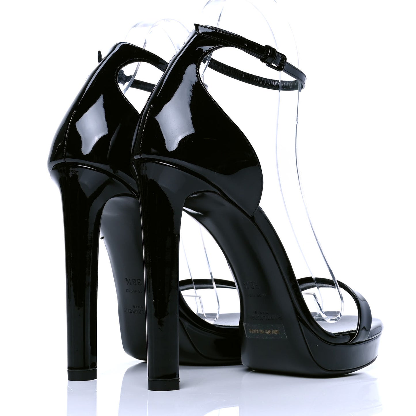 Patent Calfskin Hall 105 Ankle Strap Platform Sandals 38.5 Black