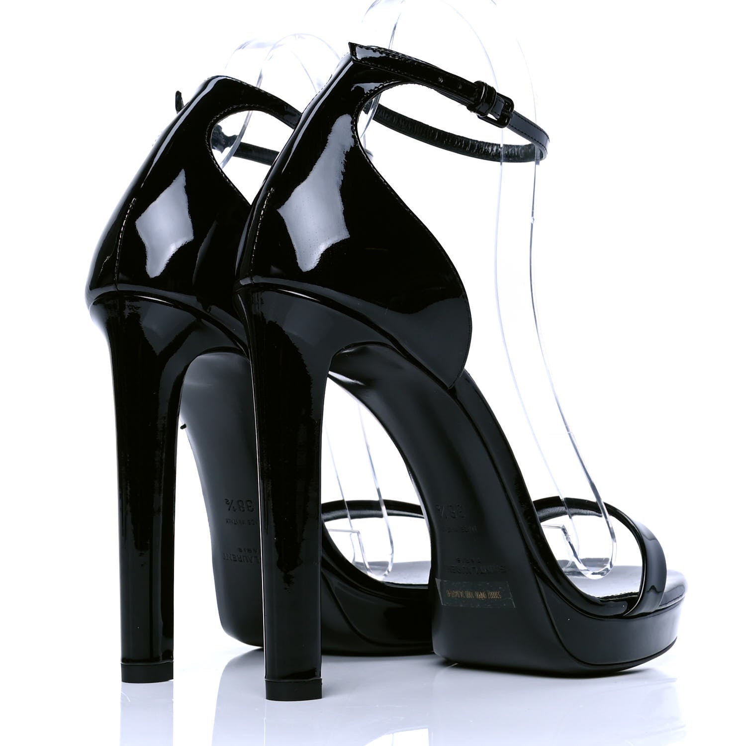 Saint Laurent Patent Calfskin Hall 105 Ankle Strap Platform Sandals 38.5 Black 3 of 5