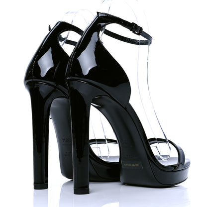 Saint Laurent Patent Calfskin Hall 105 Ankle Strap Platform Sandals 38.5 Black 3 of 5