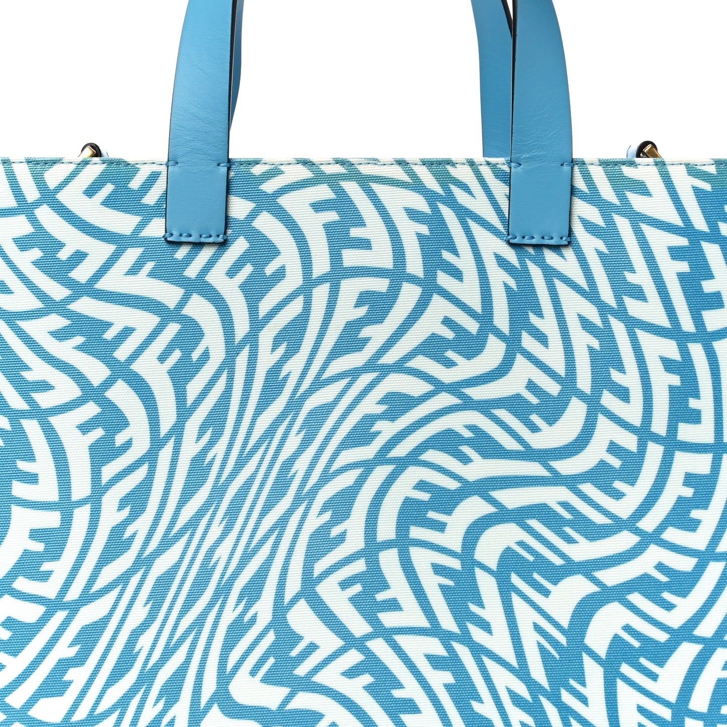 X SARAH COLEMAN Glazed Canvas Vitello King FF Vertigo Shopping Tote Bag Cyber Blue White