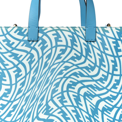 Fendi X SARAH COLEMAN Glazed Canvas Vitello King FF Vertigo Shopping Tote Bag Cyber Blue White 8 of 10