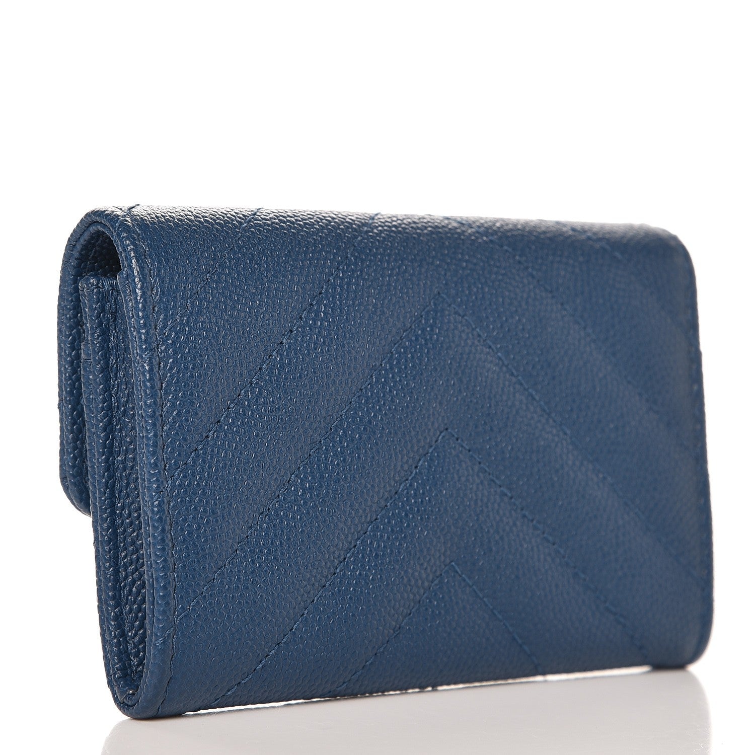 Chanel Caviar Chevron Quilted Card Holder Wallet Dark Blue 3 of 8