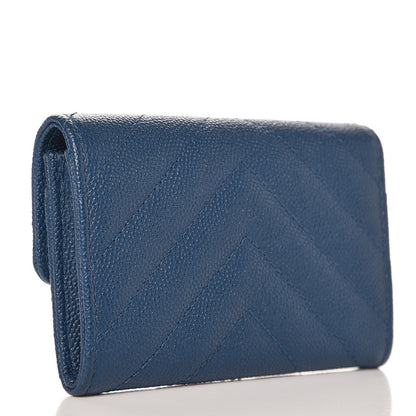 Chanel Caviar Chevron Quilted Card Holder Wallet Dark Blue 3 of 8