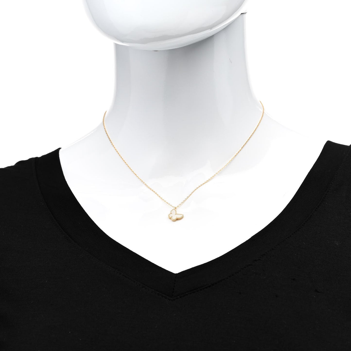 18K Yellow Gold Mother of Pearl Sweet Alhambra Butterfly Pendant Necklace