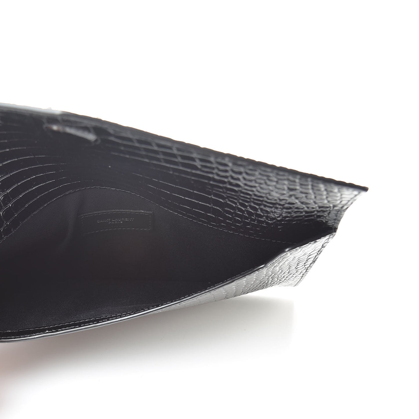 Calfskin Crocodile Embossed Uptown Monogram Clutch Black