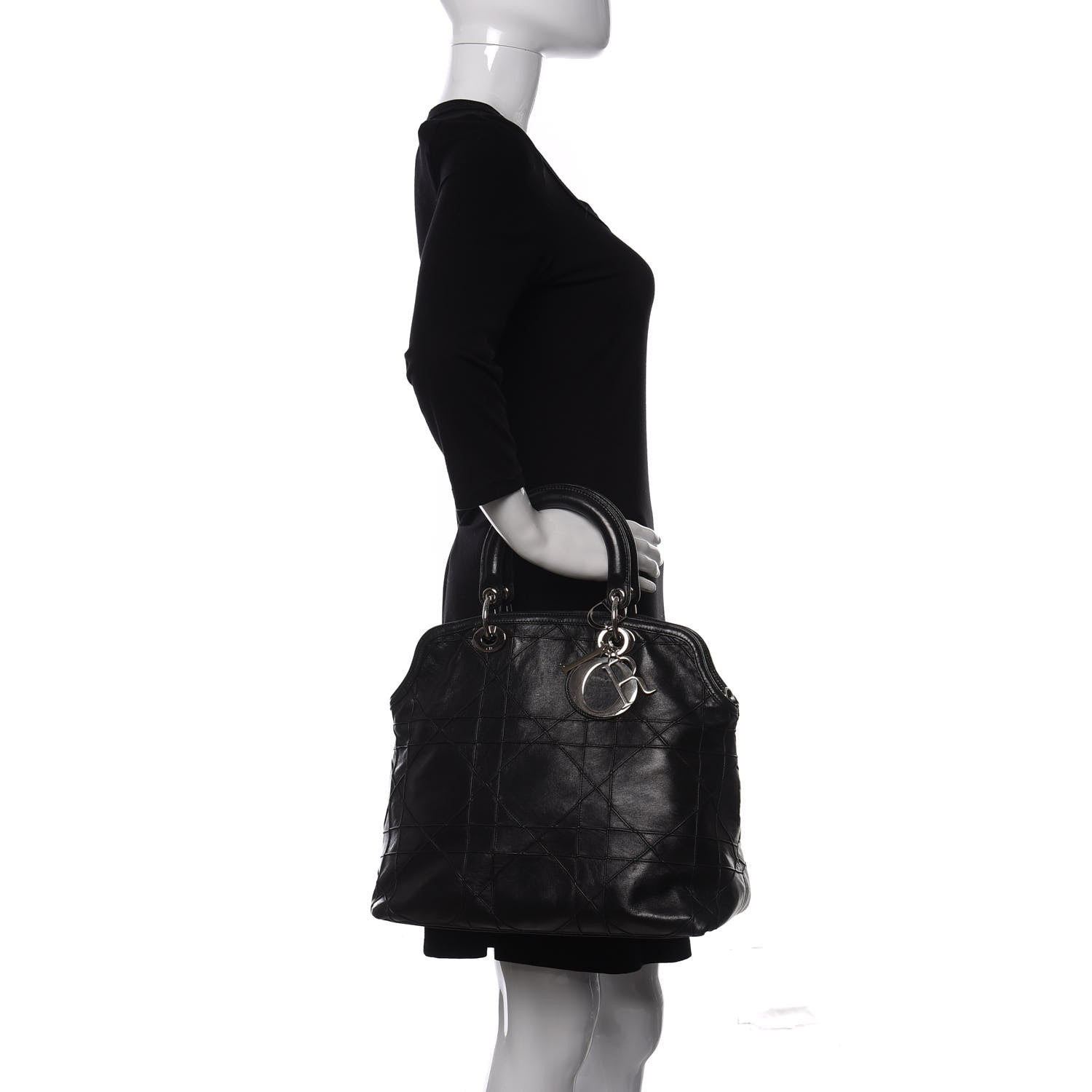 Christian Dior Lambskin Cannage Medium Granville Tote Black 2 of 10