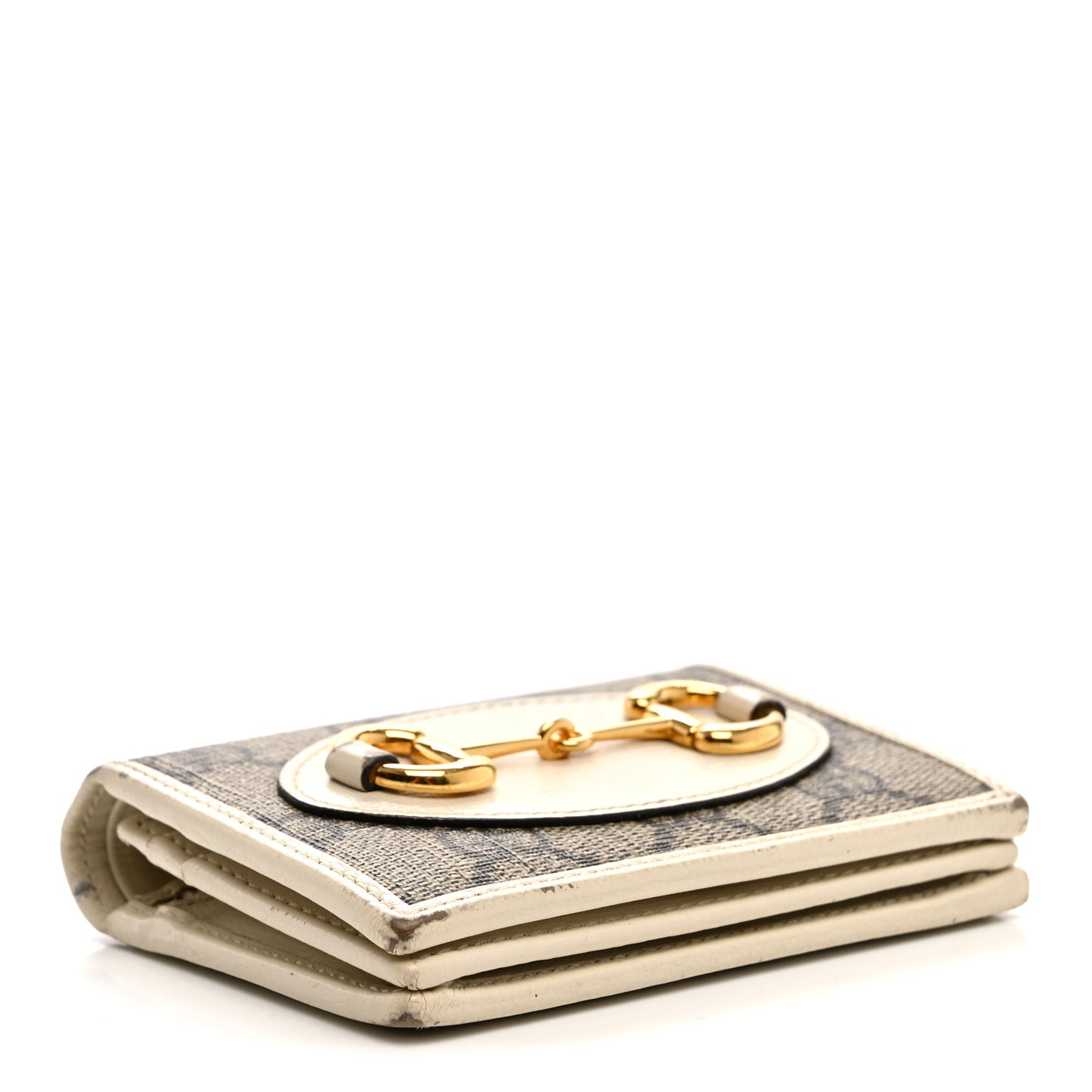 GG Supreme Monogram Azalea Calfskin Horsebit 1955 Card Case Wallet Beige Ebony Mystic White