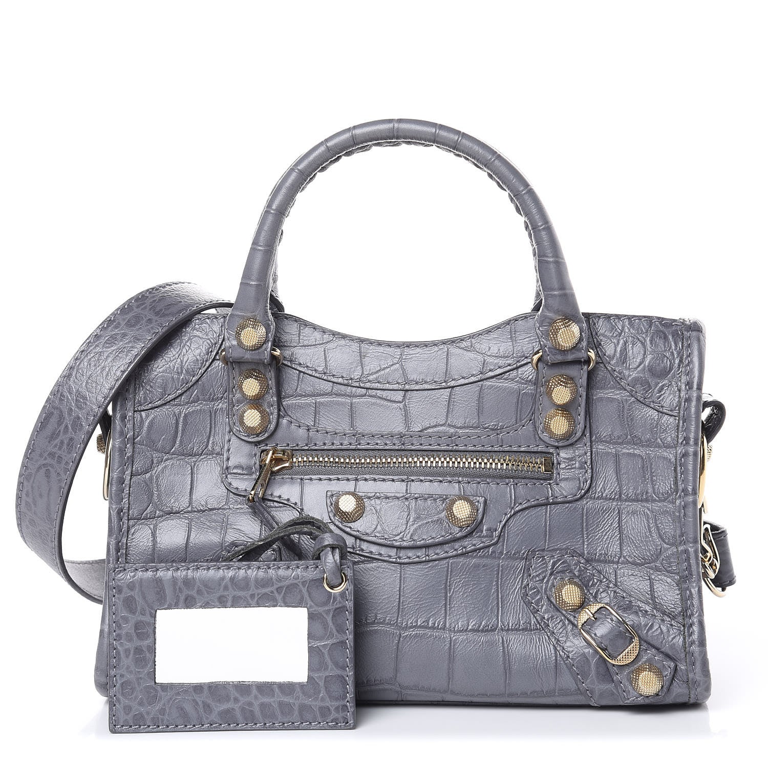 Balenciaga Calfskin Crocodile Embossed Giant 12 Gold Hardware Mini City Gris Beton 1 of 11