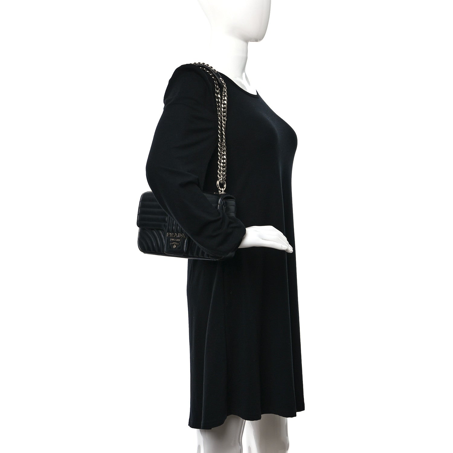 Prada Soft Calfskin Impunture Diagramme Medium Chain Flap Shoulder Bag Black 2 of 10