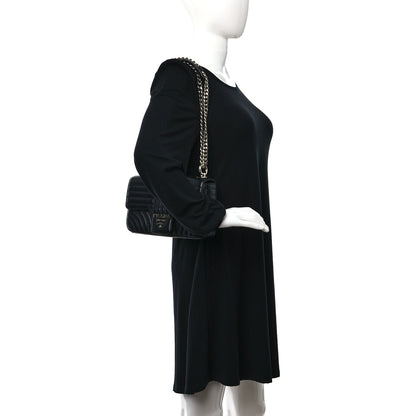 Prada Soft Calfskin Impunture Diagramme Medium Chain Flap Shoulder Bag Black 2 of 10