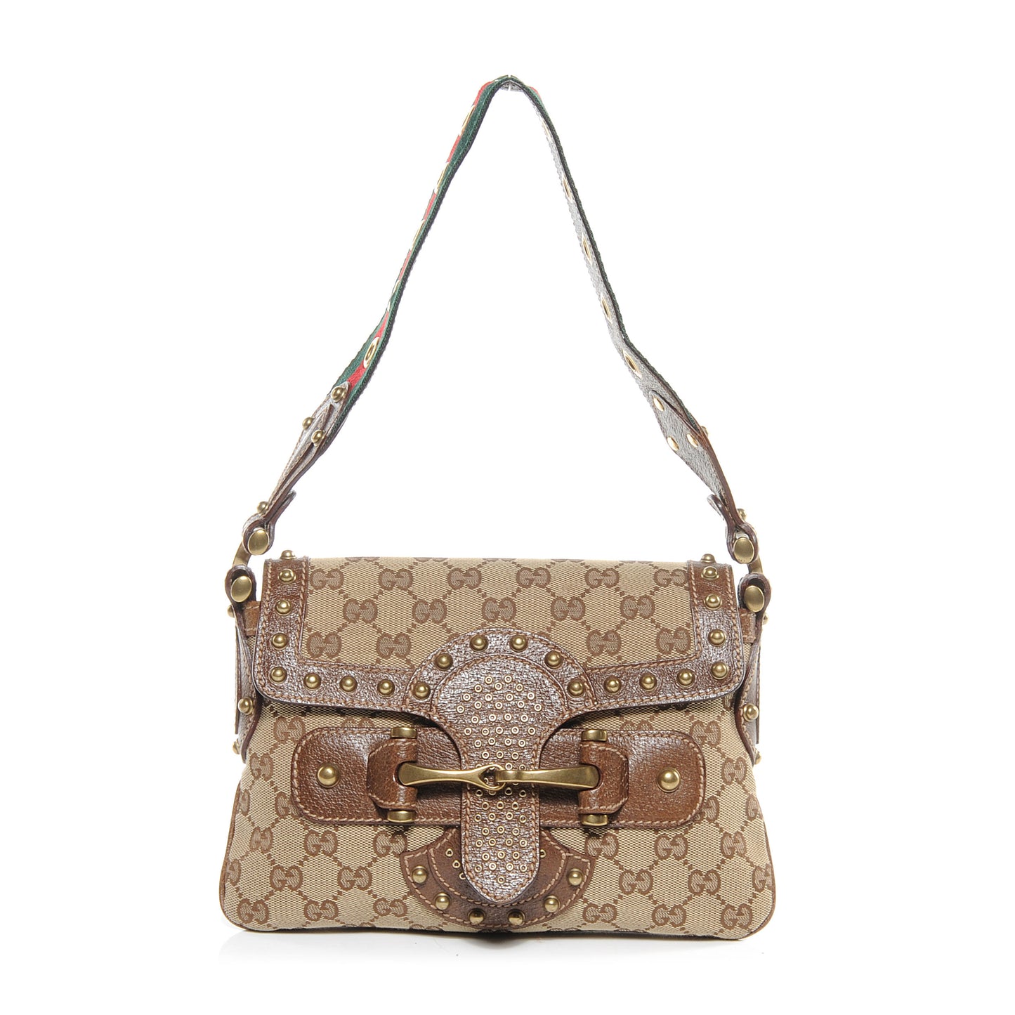 Monogram Studded Pelham Flap Bag Brown