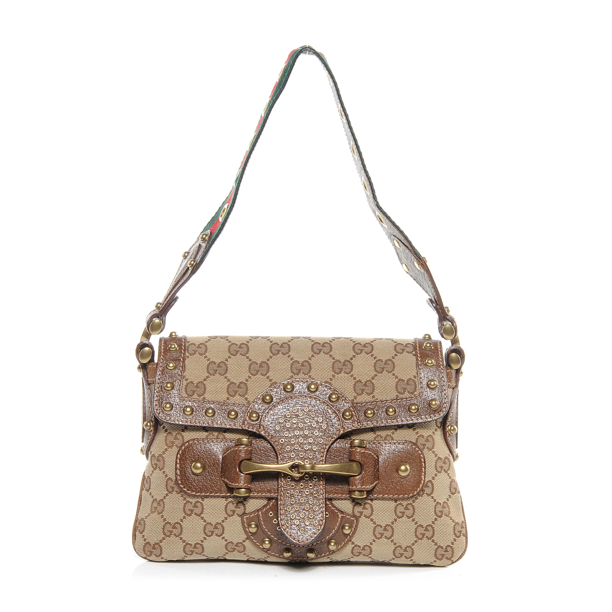 Gucci Monogram Studded Pelham Flap Bag Brown 1 of 7