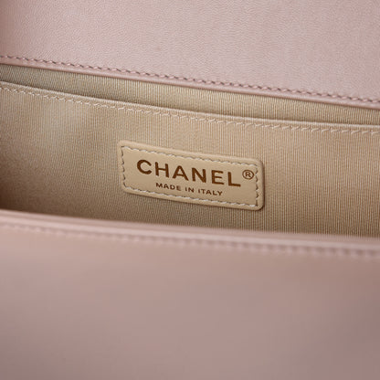 Chanel Lambskin Chevron Chain Stitched Medium Boy Flap Beige 9 of 14