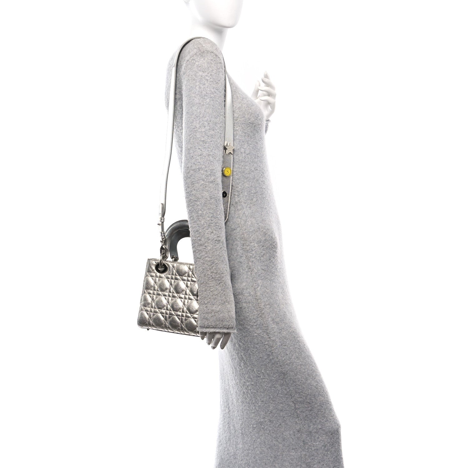 Christian Dior Metallic Grained Calfskin Cannage Small Lucky Badges My Lady Dior Silver 2 of 11