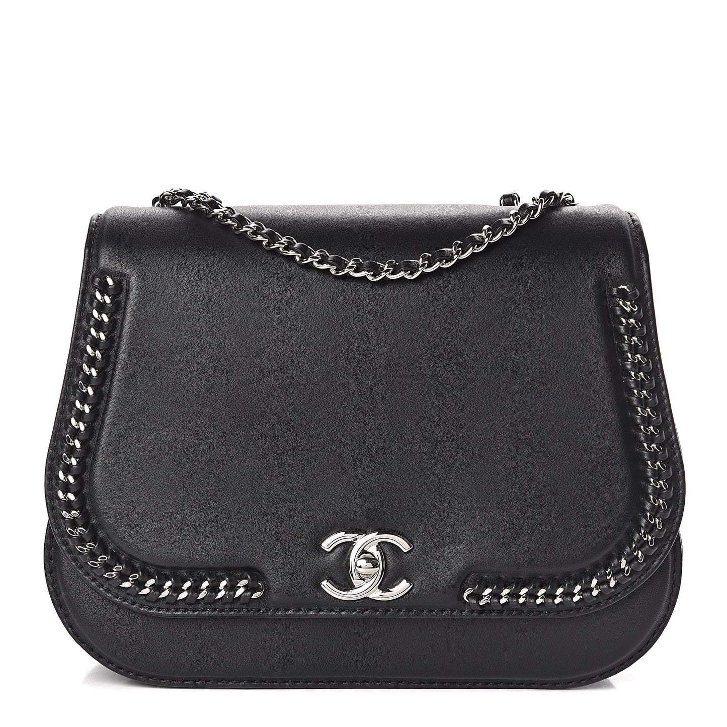 Calfskin Medium Braided Chic Flap Black