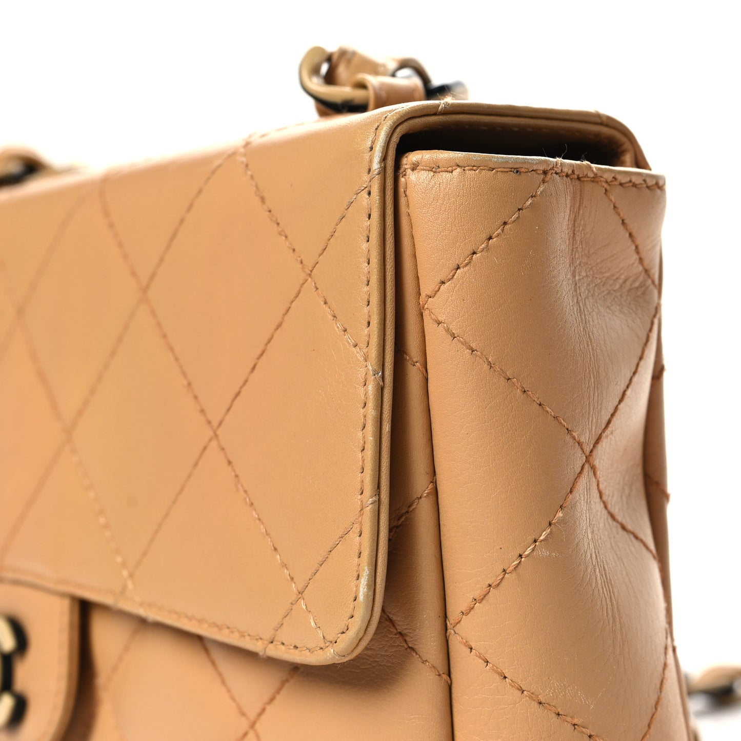 Lambskin Quilted Medium Single Flap Beige