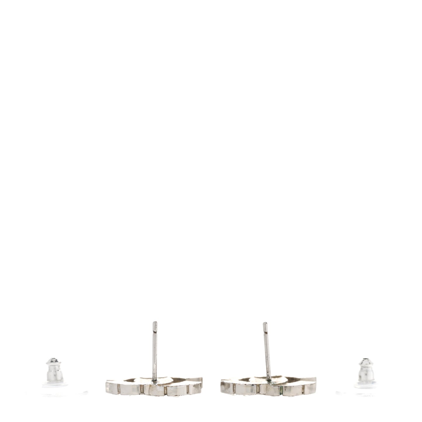 Crystal CC Pierced Earrings Silver