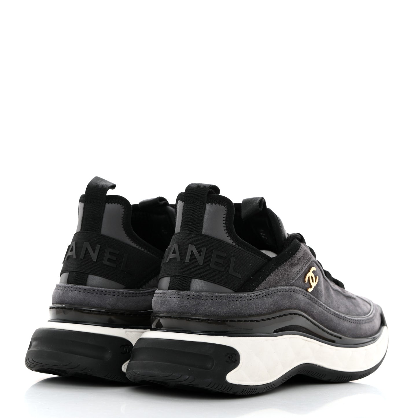 Suede Calfskin Nylon Grosgrain CC Sneakers 37.5 Grey