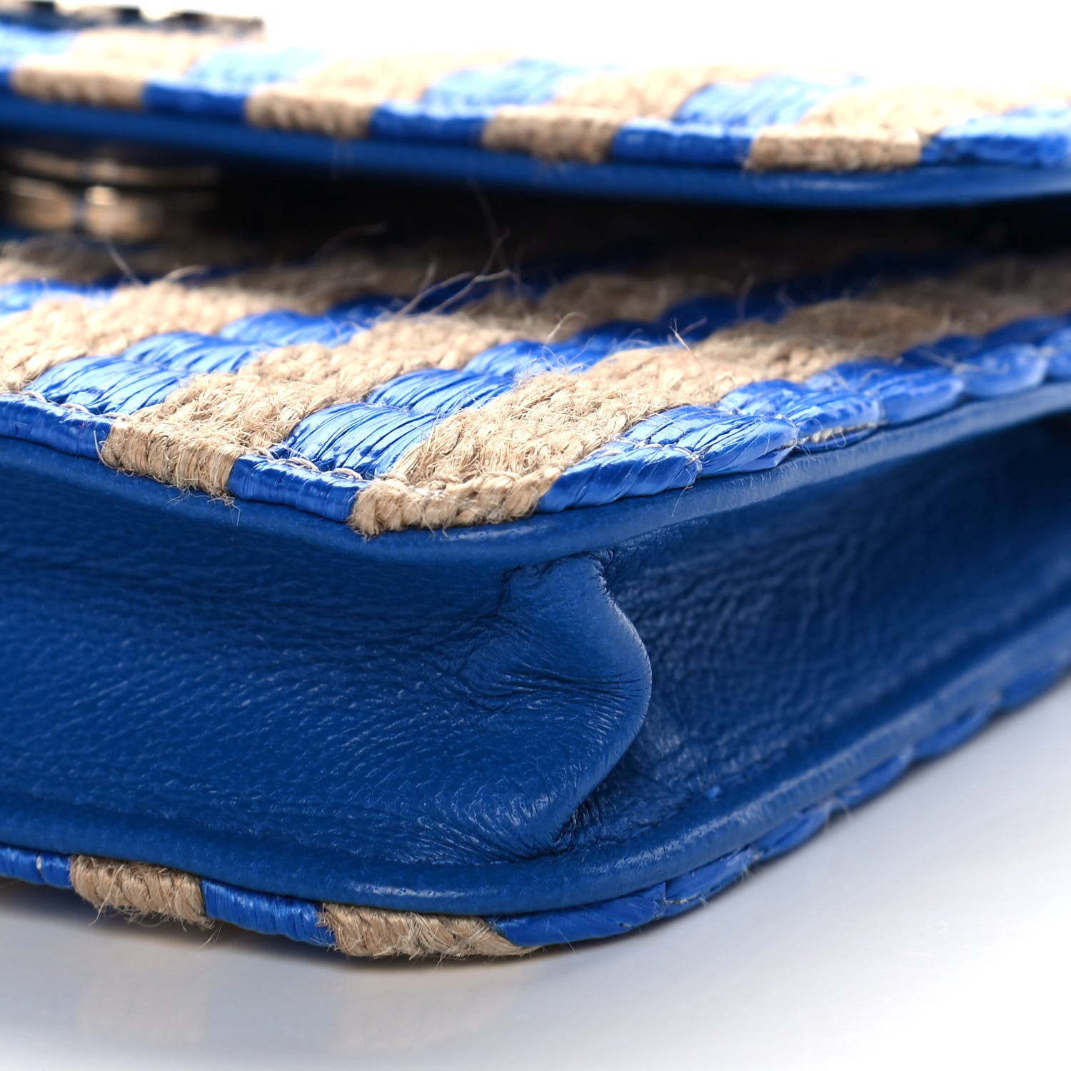 Chanel Raffia Jute Striped Belt Bag Blue Beige 12 of 13