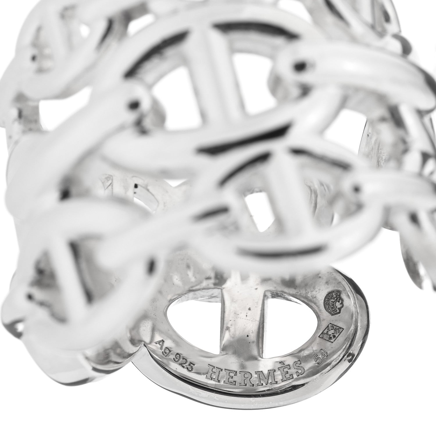 Hermes Sterling Silver GM Chaine d'Ancre Enchainee Band Ring 54 7 4 of 5