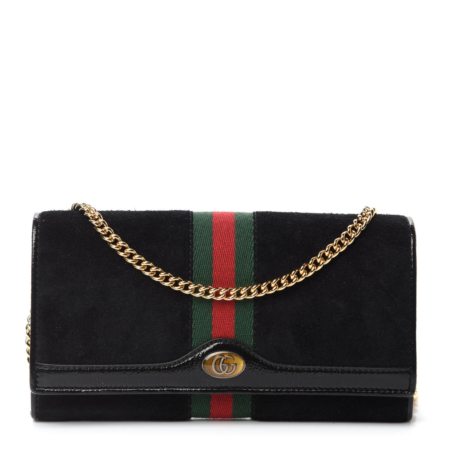 Suede Patent Web Ophidia Wallet On Chain Black