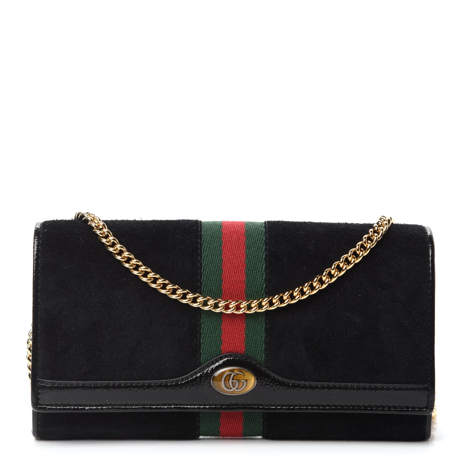 Gucci Suede Patent Web Ophidia Wallet On Chain Black 1 of 10