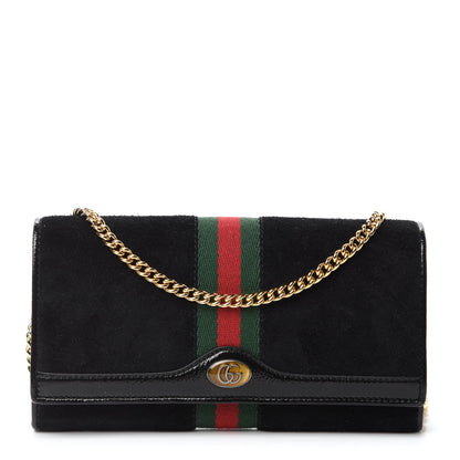 Gucci Suede Patent Web Ophidia Wallet On Chain Black 1 of 10