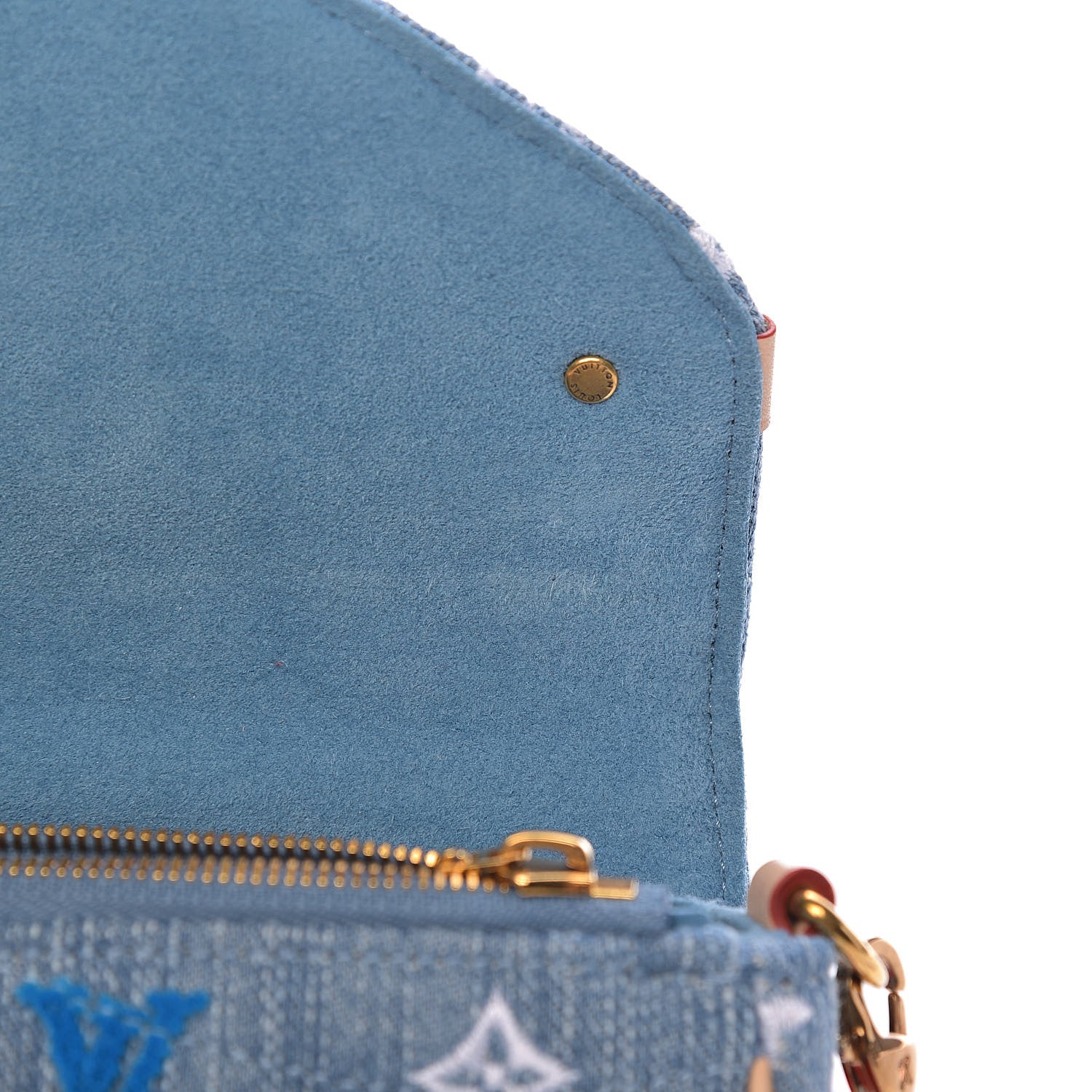 Louis Vuitton Embroidered Monogram Denim New Wave Chain Pochette Blue 9 of 13