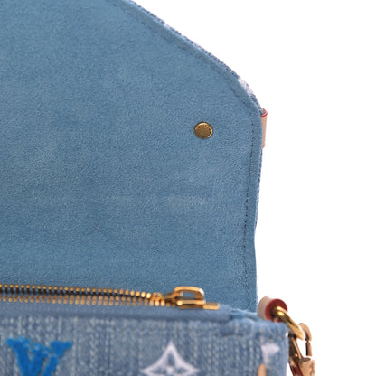 Louis Vuitton Embroidered Monogram Denim New Wave Chain Pochette Blue 9 of 13