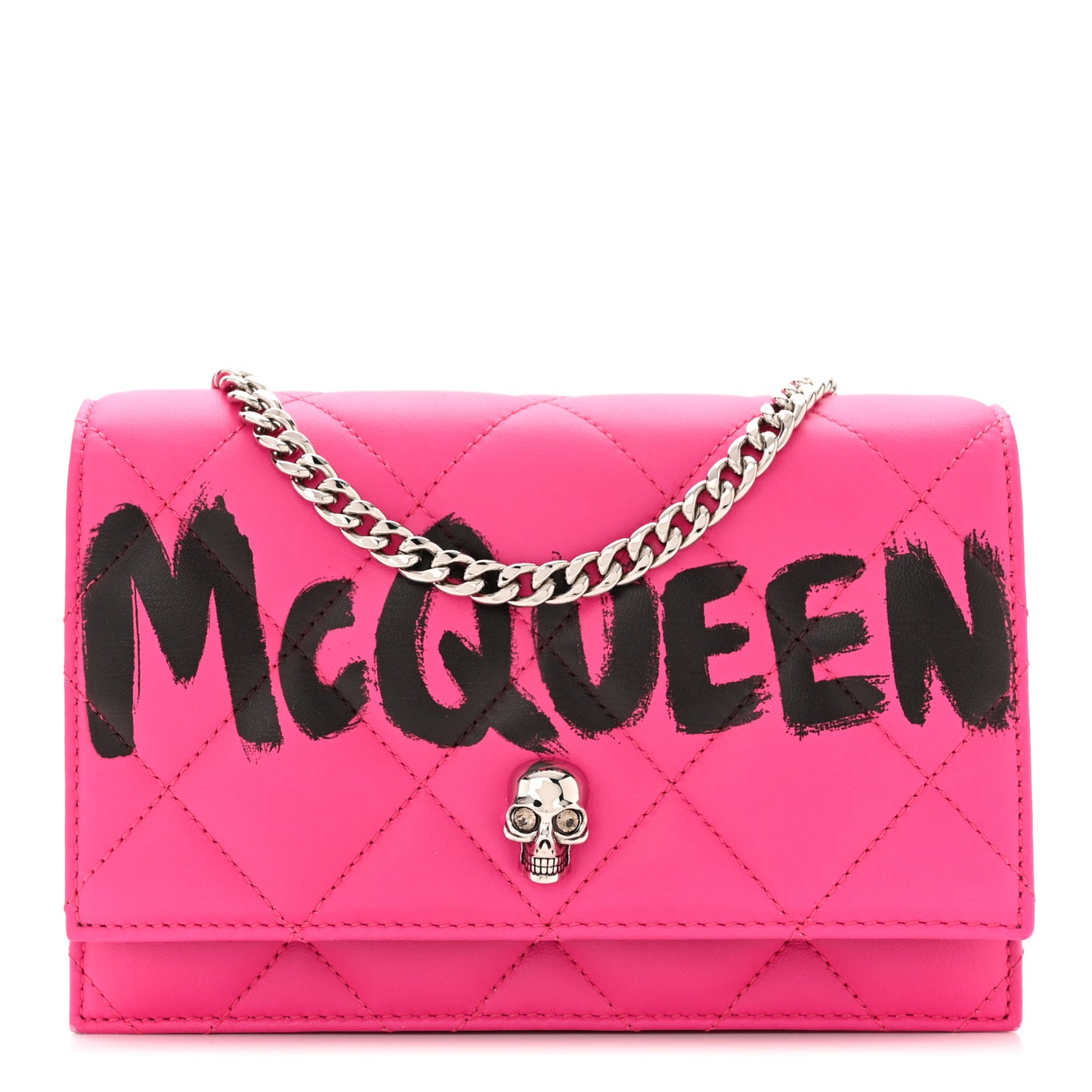 Calfskin Quilted Graffiti Skull Small Chain Crossbody Bag Pink