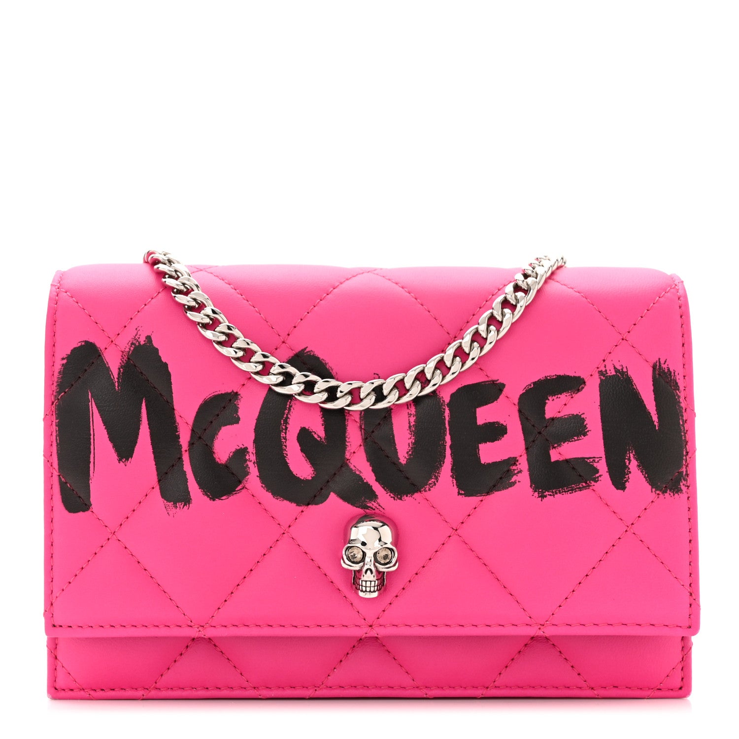 Alexander McQueen Calfskin Quilted Graffiti Skull Small Chain Crossbody Bag Pink 1 of 9