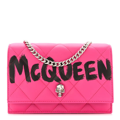 Alexander McQueen Calfskin Quilted Graffiti Skull Small Chain Crossbody Bag Pink 1 of 9