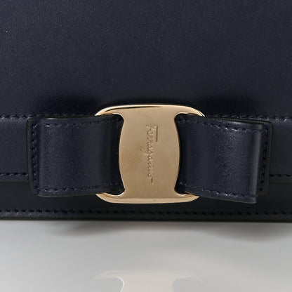Salvatore Ferragamo Smooth Calfskin Vara Bow Chain Flap Crossbody Blue 9 of 10