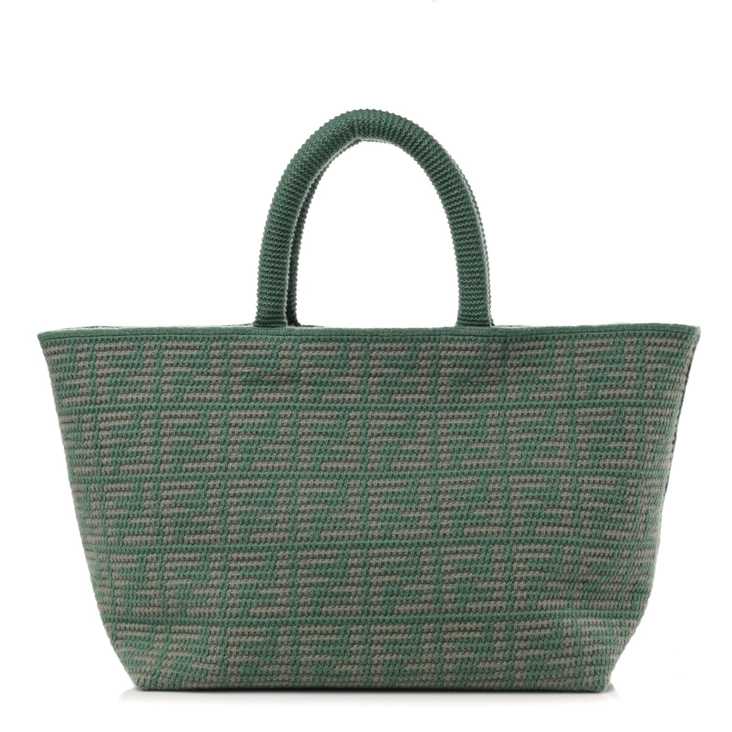 Fendi Cashmere Knit FF Large Shopper Tote Verde Islanda 1 of 9