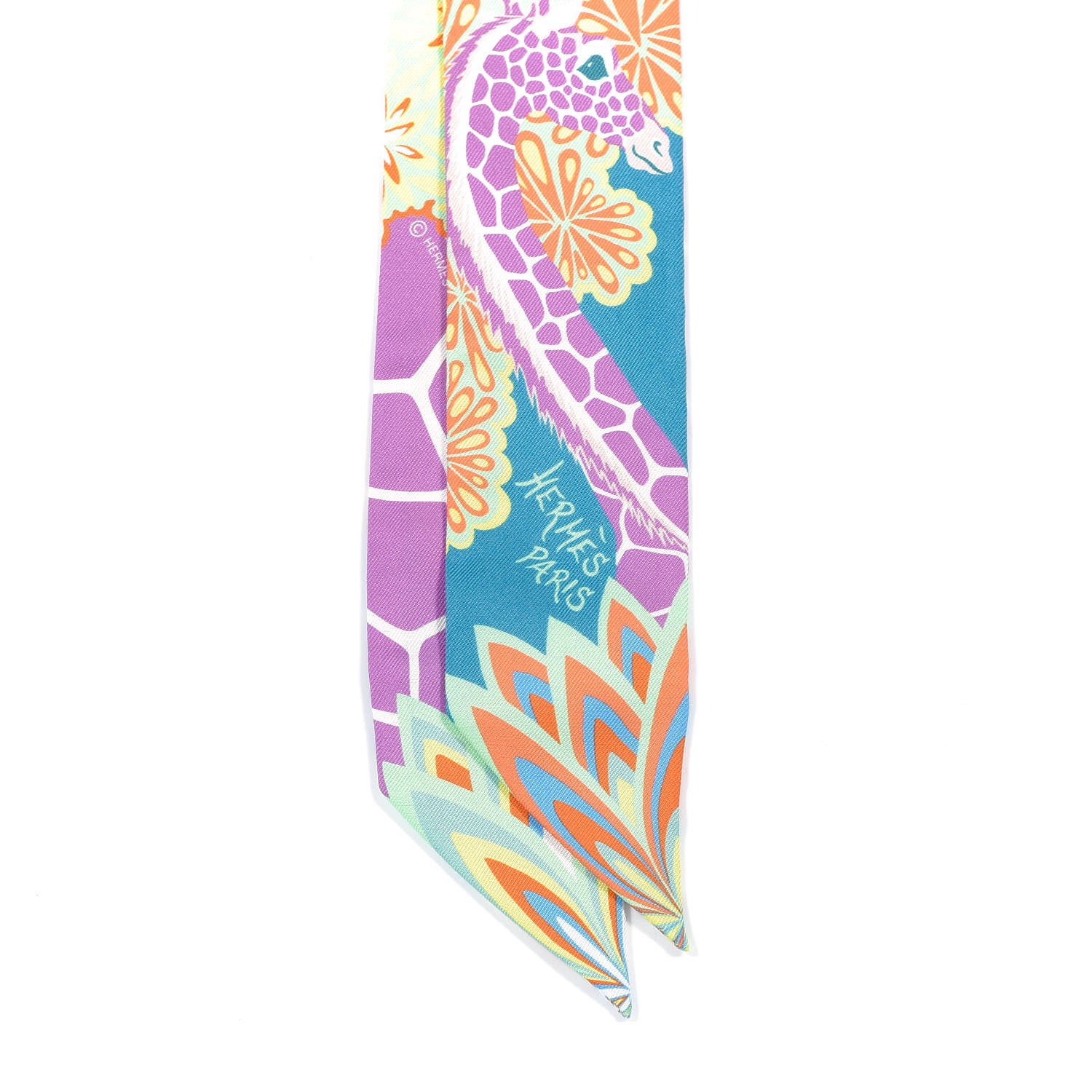 Hermes Silk The Three Graces Twilly Canard Mauve Jaune Fluo 4 of 4