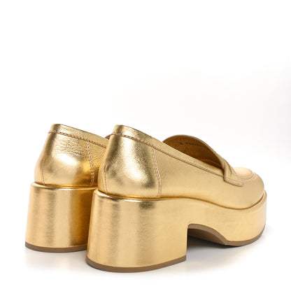 Chanel Laminated Calfskin CC Platform Loafers 38.5 Golden 5 of 8