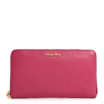 Miu Miu Goatskin Madras Zip Around Wallet Pink 1 of 17